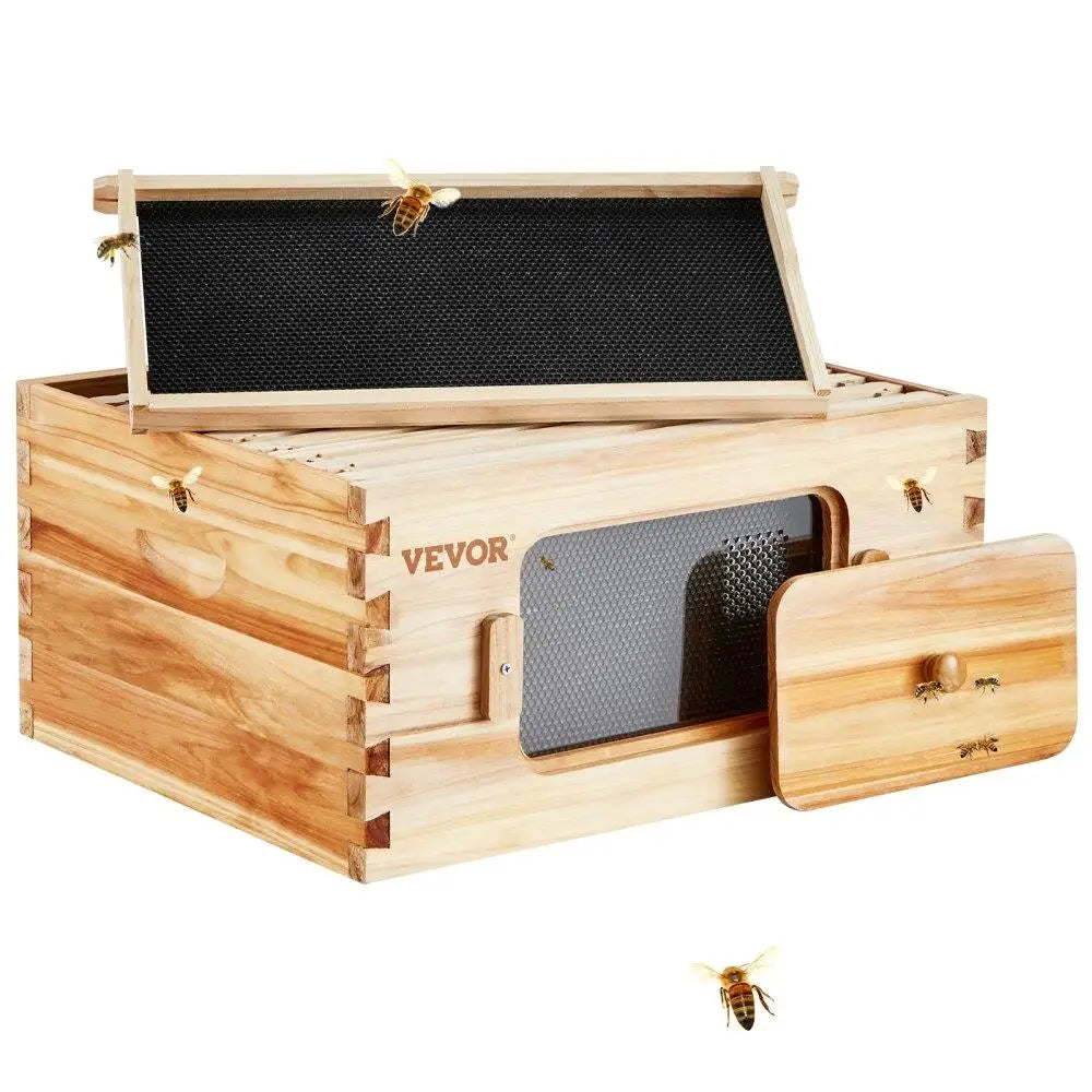 🍯 Deep Box Beehive Starter Kit – 100% Beeswax-Coated Cedar Wood with 10 Frames & Transparent Windows