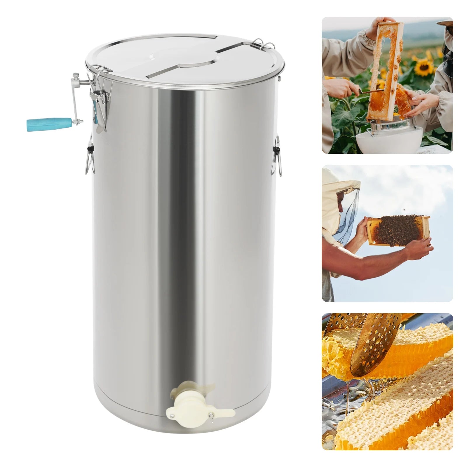 🍯 Manual Honey Extractor – Stainless Steel Beekeeping Spinner Tool