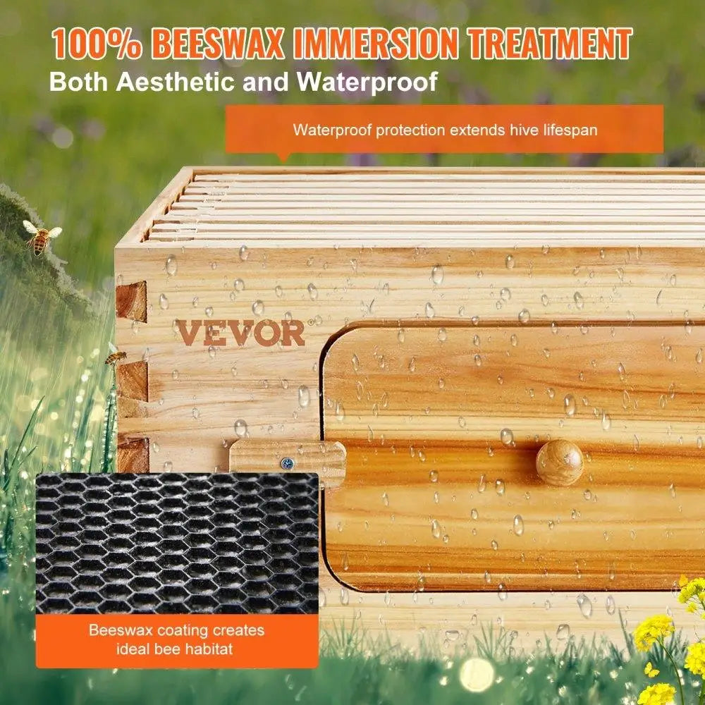 🍯 Deep Box Beehive Starter Kit – 100% Beeswax-Coated Cedar Wood with 10 Frames & Transparent Windows
