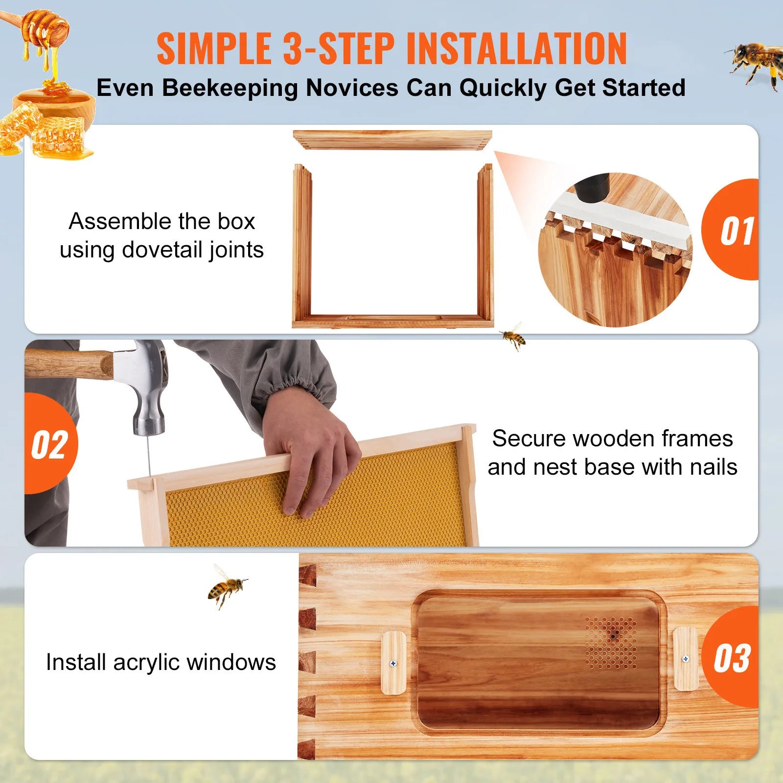 🍯 Langstroth Medium Beehive Kit – 10 Frames with Acrylic Observation Windows