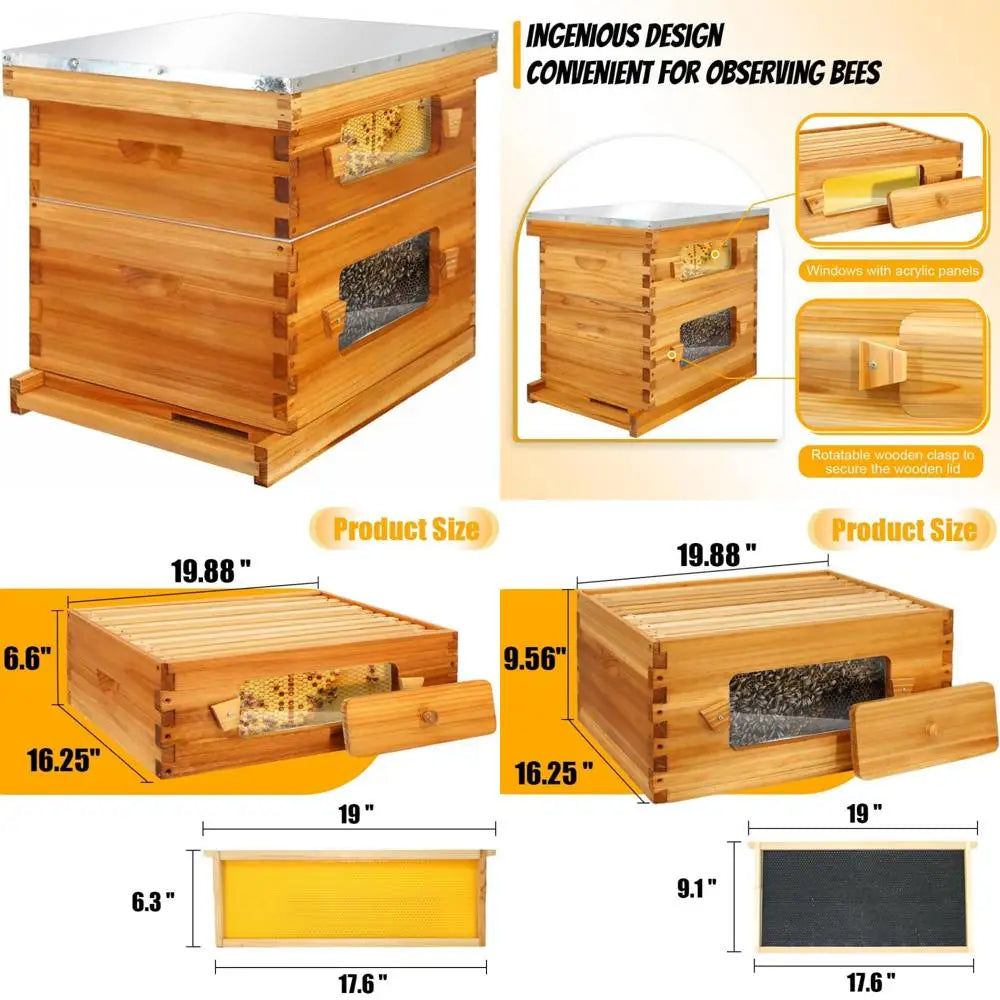 🍯 Honey Lake 10-Frame Langstroth Beehive Kit – Wax-Coated with Observation Windows